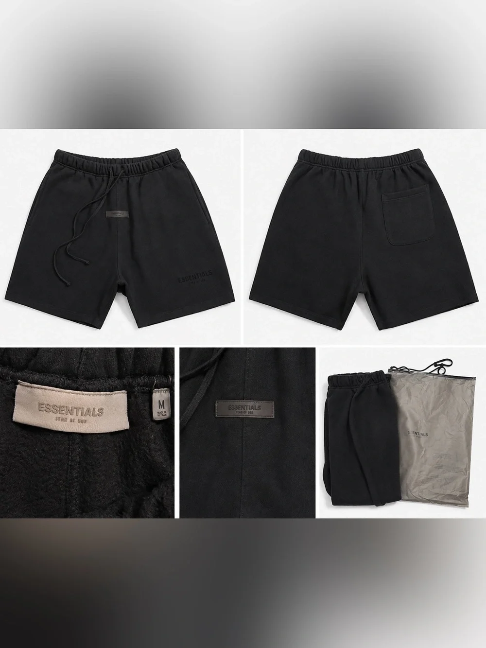 Essentials Black Fleece Drawstring Shorts